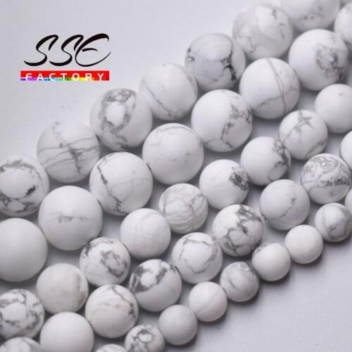 Natural Dull Polish Matte White Howlite Turquoises Beads Stone Round Loose Beads 4 6 8 10 12 14MM For Jewelry Making 15" Strand