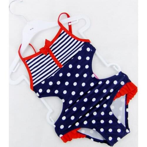 2015 New Europe and American Children swimsuit Girls one-piece Polka Dot swimwear Girls bathing suit wholesale