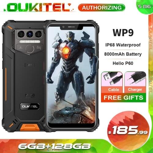OUKITEL WP9 Helio P60 Octa Core IP68 Waterproof Smartphone 8000mAh 6GB+128GB 5.86'' HD+ Global Bands 4G Rugged Mobile Phone NFC