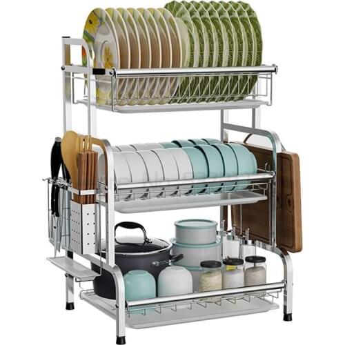 Dish Rack Drain 304 Stainless Steel Kitchen Racks Drain Dry Dishes Tableware Dishes Dish Rack Three-tier Storage Rack