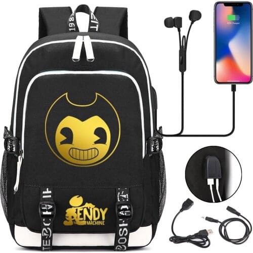 New Bendy Backpack Men Women USB Charging Laptop Travel Backpack Boys Girls Teenager Student School Backpack Casual Mochila