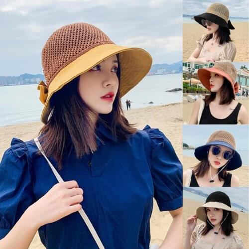 Fisherman Hat Bow Tie Design Foldable Breathable Women Bucket Hats for Outdoor