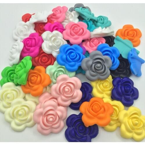 Silicone Baby necklaces beads Silicon Flower beads Food grade Pendant for teething necklace DIY loose beads pendants 22 colors