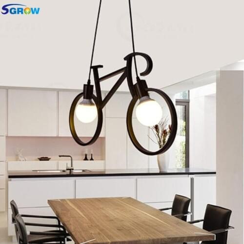 SGROW Modern Bicycle Pendant Light for Bedroom Dinning Room Kitchen Iron Wheel Bar Led Hanging Lamp Indoor Lighting Fixtures