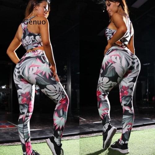 Floral Print Suit Jogger Fitness Two Piece Set Tank Crop Top Leggings Tracksuit Fashion Running Sports Set Casual Outdoor Set
