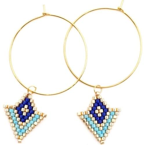 WT-E613 New Arrival ! Simple Geometric Pattern Earring Japan Colored Glass Beads Earrings Fashion Jewelry Gift For Lady