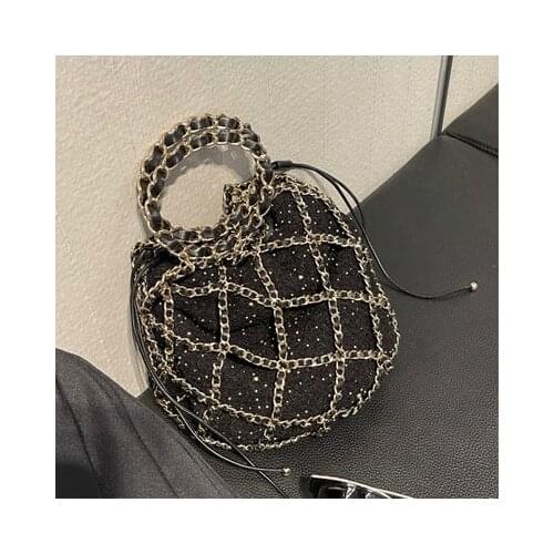 Female casual Chain hollow Ring metal women handbags designer Messenger shoulder bags luxury crossbody bag bucket bag purses