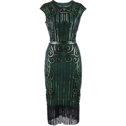 Women Dance Clothes Sequins Costume O-neck Side Zipper Fringe Dinner Party Ballroom Dresses 1920s Flapper Dress Elegant