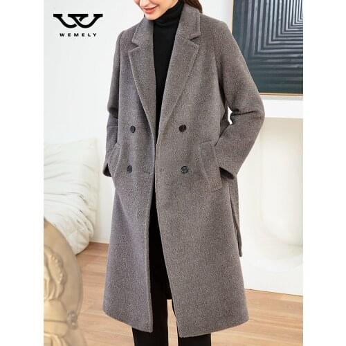 Grey camel down coat womens medium long double breasted high-end wool coat 2021 winter new