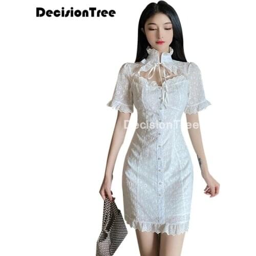 2021 chinese dress women elegant aodai style knee length qipao vestidos party wedding dresses sexy split cheongsam dress
