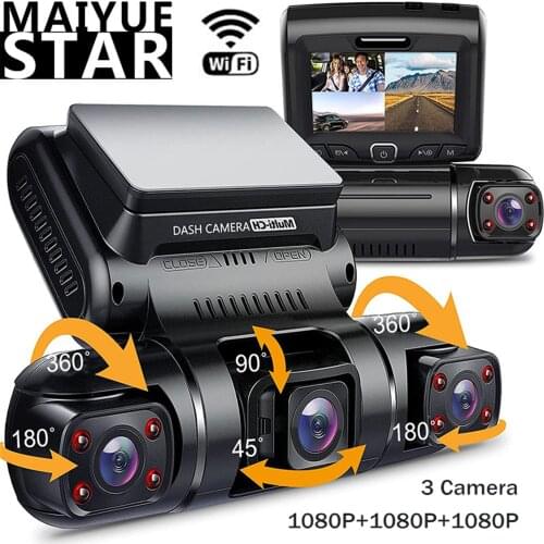 3 Channel Car DVR 3"LCD Dash cam 1080P+1080P+1080P Driving Recorder 8 Infrared Light Super Night Visioncar Camera WIFI/WDR/170