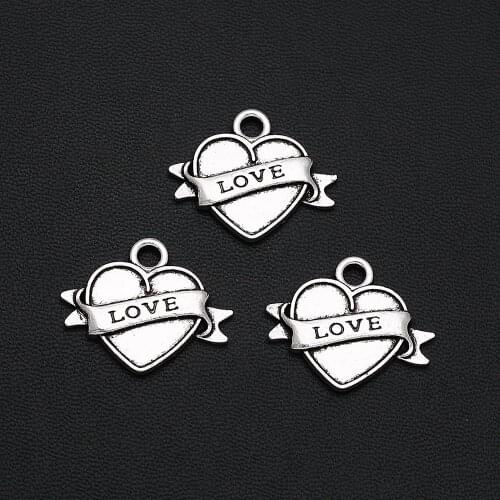 7pcs/Lots 21x25mm Antique Silver Plated Love Charms Heart Pendants For Keychain Jewellery Making Supplies Parts Handmade Kit