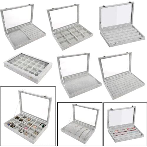Velvet Jewelry Display Tray Organizer for Ring Bracelet Necklace Watch Pendant Stud Earring Holder Storage Box Trays Showcasel