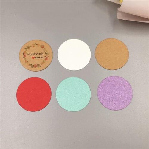 Paper Label Round Diameter 4cm Handmade With Love Heart Lovely Paper Tag For Wedding Decoration Packing Labels Tags 50Pcs/Lot