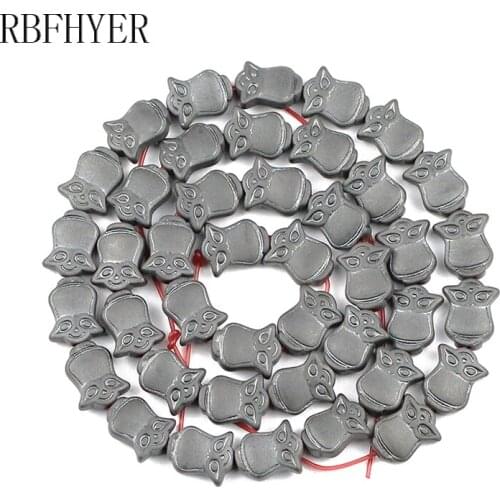 RBFHYER 8*9.7mm Charms Owl Head Spacers Beads Matte Natural Black Hematite Loose Beads DIY for Jewelry Making Bracelets Finding