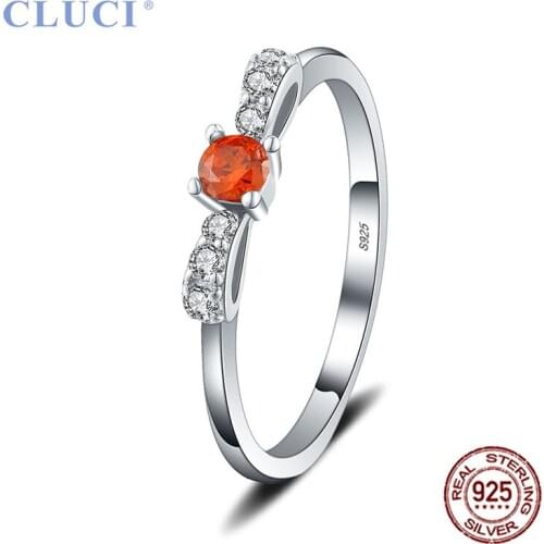 CLUCI Romantic 925 Sterling Silver Bowknot Women Wedding Ring Jewelry High Quality Silver 925 Gift Red Zircon Ring DR1047SB