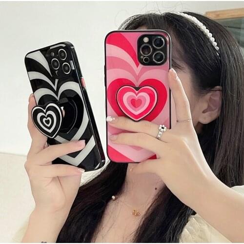 Luxury Ins Korea Couples Girl Gift Stand soft Epoxy phone case for iphone 12 Pro 7 8 X XS XR MAX 11 Plus SE 2 MiNi 10 Love Cover