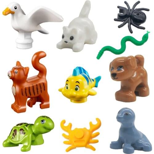 Friends Animal Figure 10pcs Set Building Blocks City Cat Dog Puppy Seagull Turtle Clownfish Spider MOC Bricks Accessories Toys