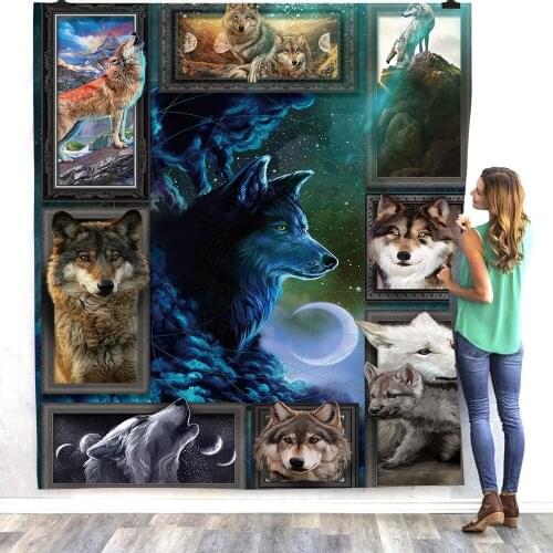 Wolf 3D Printed fleece blanket Beds Hiking Picnic Thick Fashionable Bedspread Sherpa Throw Blanket Drop Shipping 02