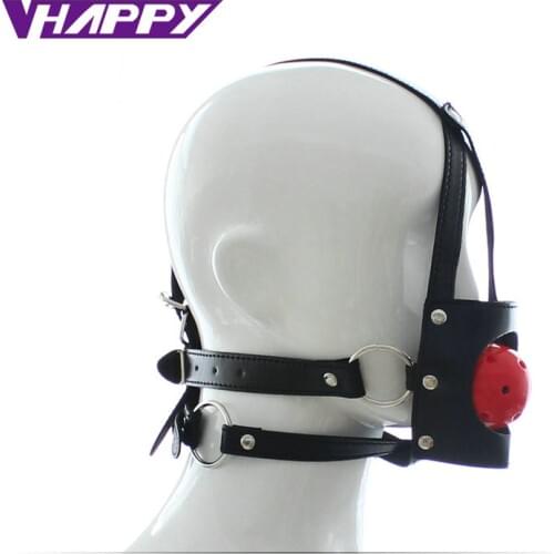 Hot Sale Mouth Black Red Ball Gag PU Leather Harness Bondage Mouth Stuffed Gag Products For Adult Sex Games VP-Mg004022A