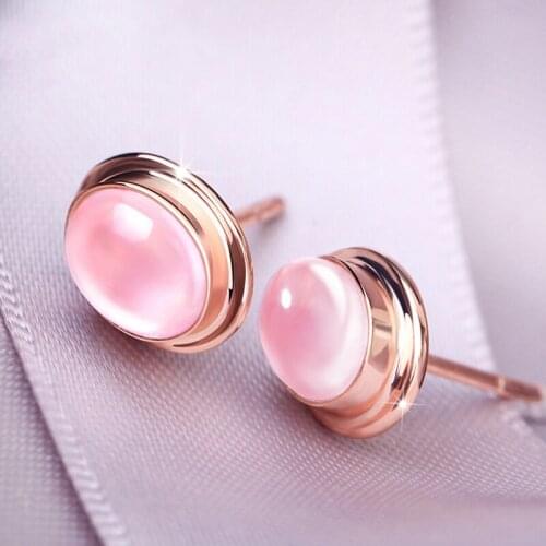 Popular 925 Silver Mosaic Pink Crystal Round Earrings Trendy Fashion Charm Jewelry Accessories Gifts for Her Women