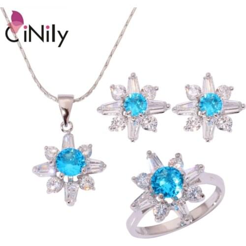 Kunzite Green Quartz Blue White Zircon Silver Plated Wholesale Women Jewelry Necklace Pendant Earring Ring Jewelry Set NT170-172