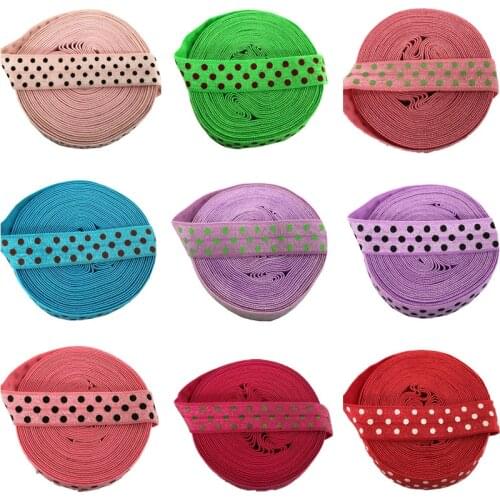10 yards 5/8" Polka Dot Print Fold Over Elastic FOE Ribbon Webbing for Girl Wristband Hair bow Headband Hair band Accessory