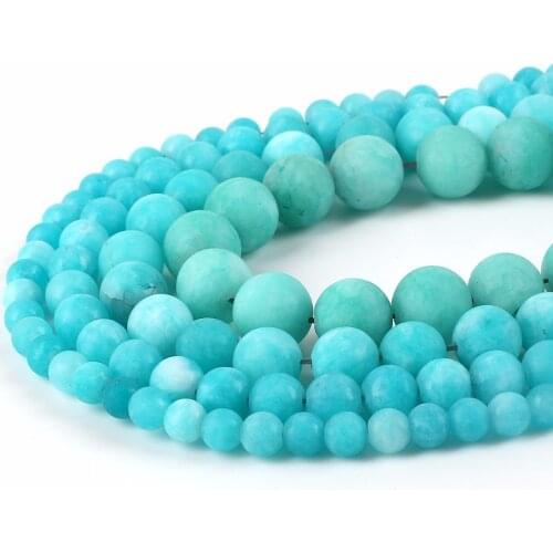 Natural Stone Blue Amazonite Matte Frosted Beads 6 8 10 12MM Round Loose Spacer Beads For Jewelry Making Fit DIY Bracelet