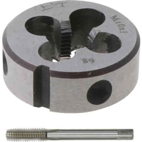 M10 x 1.00 Fine Thread Male Tap Tool Set Straight Grooved Wire Tap Round Die Hand Tool Accessories