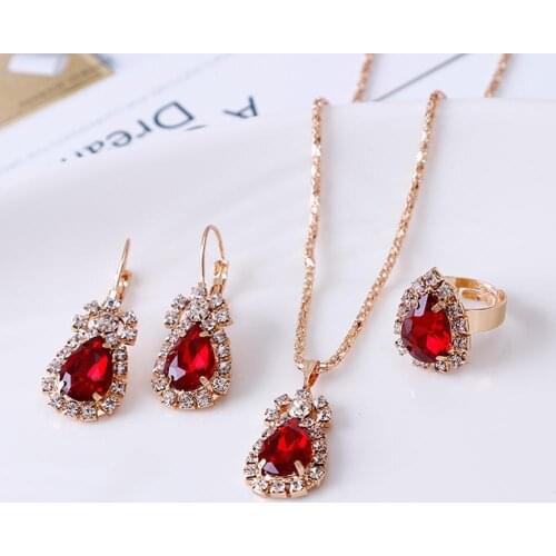 Fashion Waterdrop Shiny Rhinestones Necklace Ring Earrings Women Jewelry Set Elegant Luxury Design New Wedding Jewelry