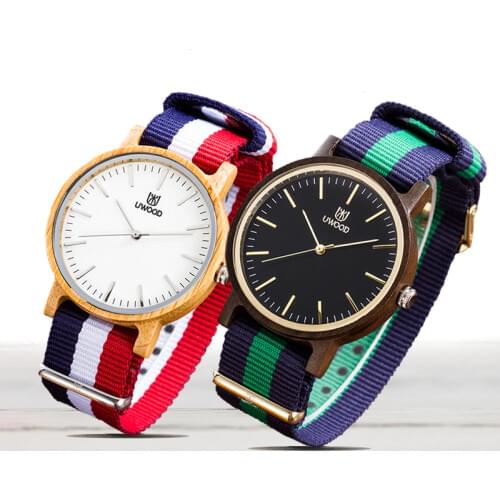 UWOOD Men Wooden Quartz Watch Casual Nylon Watch Band Wristwatch for Men