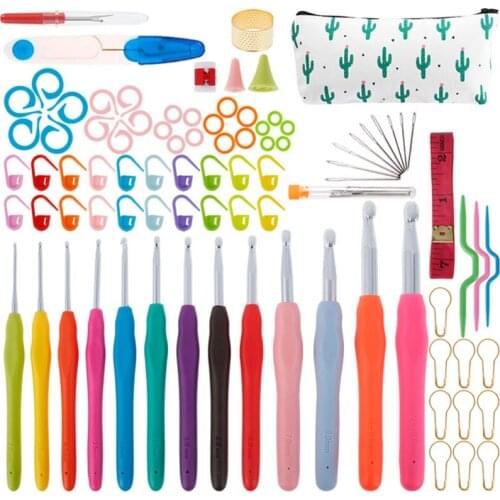 Aluminum Crochet Hooks Set with Storage Bag Plastic Handle 2-10mm Weave Sewing Needles Tool Yarn Weave Knitting Needles Set