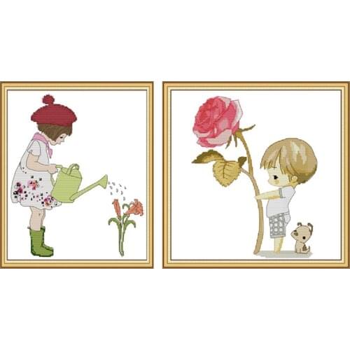 Cross stitch kits child 14ct 11ct count printed canvas flower cross stitch pattern embroidery kit DIY handmade needlework set