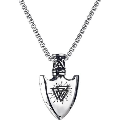 Stainless Steel Vintage Viking Rune Shield Pendant Necklace Jewelry Men Women Punk Rock Necklaces Gift For Him with Chain
