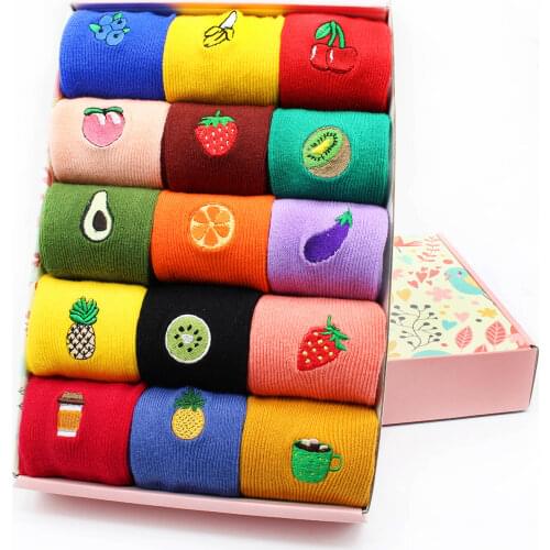 Harajuku Kawaii Funny Cotton Women Socks Fashion Korean Cute Candy Color Fruits Banana Kiwi Apple Cherry Casual Socks