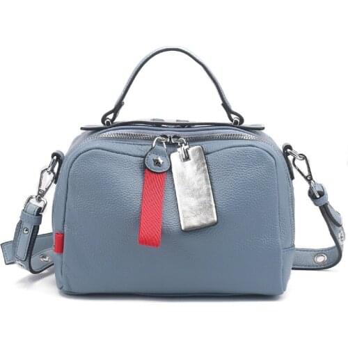 New Genuine Leather Women Messenger Bag Rivets Cowhide Handbag Fashion British Boston Bag Casual Tote Female Shoulder Bags