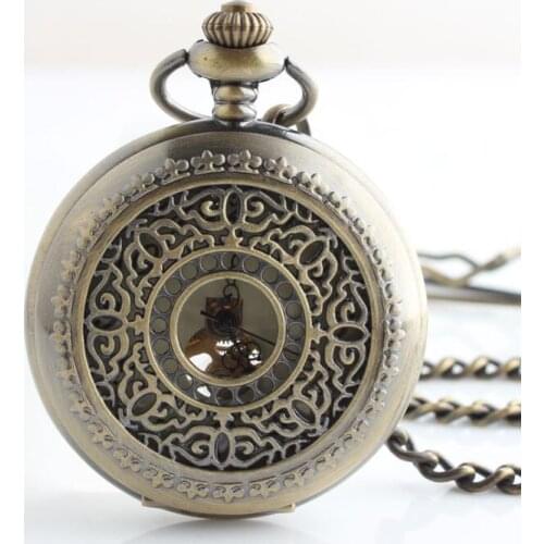 New Arrival Bronze Hollowed Flower Vine Skeleton Mechanical Pocket Watch Men Gift Pocket Watches
