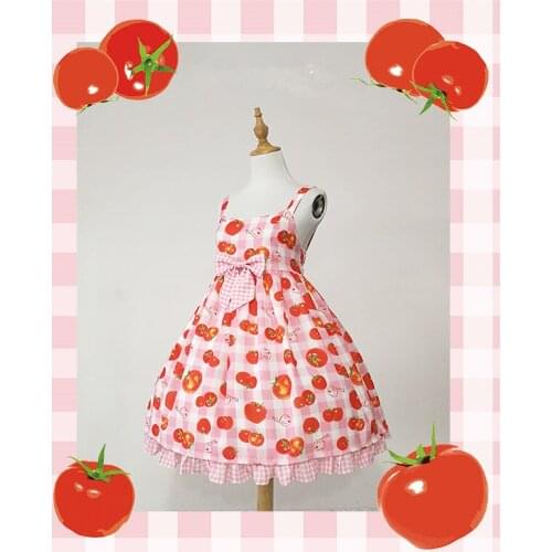 Sweet Lolita Dress Straps Tomato Printed Lolita JSK Dress Empire Girls Day Dress