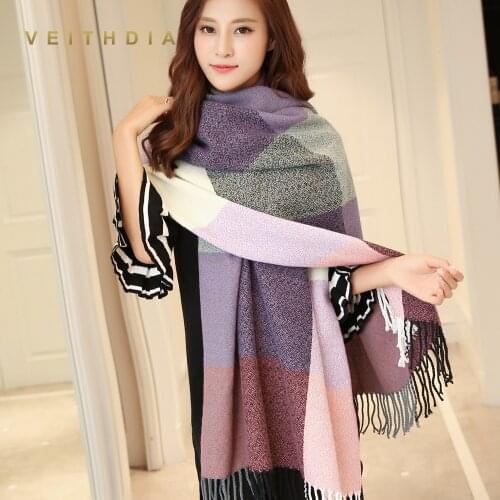 VEITHDIA 2019 Autumn Winter Female Wool Scarf Women Cashmere Scarves Wide Lattices Long Shawl Wrap Blanket Warm Tippet wholesale