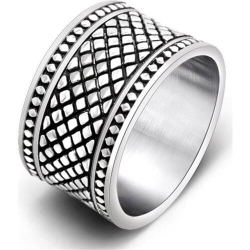 SHQIYAY 316L Stainless Steel Plaid Pattern Punk Finger Rings Vintage Fashion Jewelry Exaggerated Accessories 778