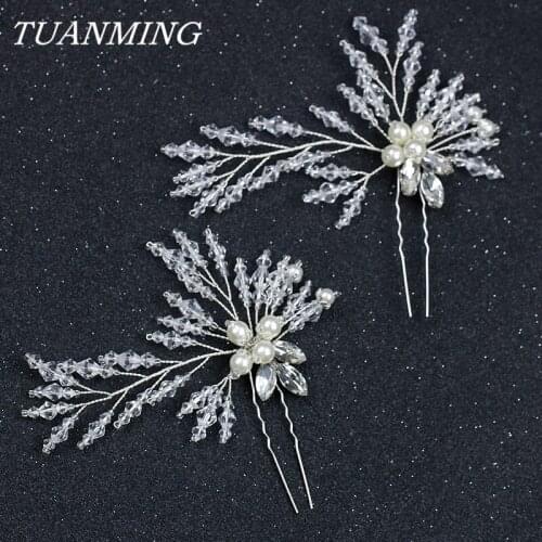 Crystal Pearl Wedding Hairpins Flower Silver Color Hair Accessorie Bride Hair Pins Fashion Jewelry Wedding Accessories bijou