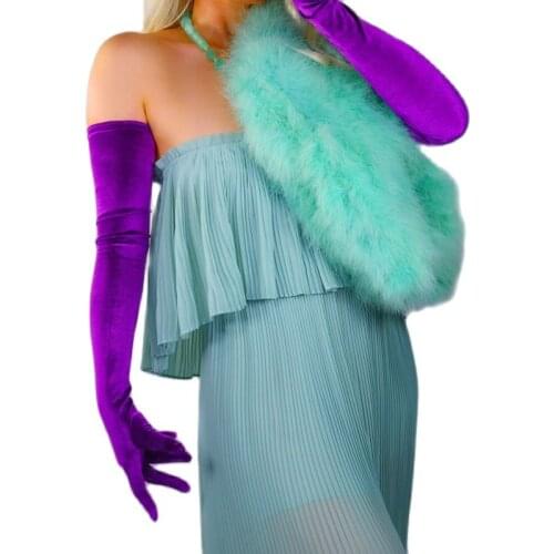 Velour Long Gloves 70cm Extra Long Deep Purple Female High Elastic Velvet Women Gloves Touch Screen Evening Party WSR55