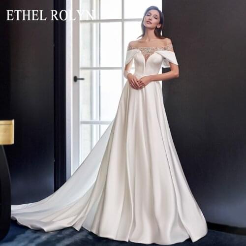 ETHEL ROLYN Princess Wedding Dress 2021 Elegant Beading Off the Shoulder Satin Bride Dresses A-Line Bridal Gown Robe De Mariee