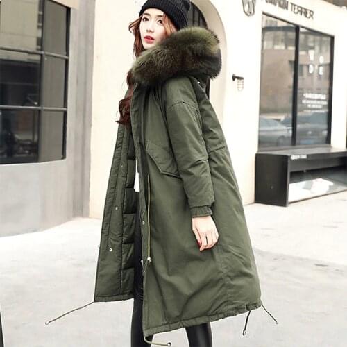 Winter Jacket Women Real Raccoon Fur Hooded White Duck Down Jacket Thick Warm Loose Female Parkas Women Winter Coat Outwears