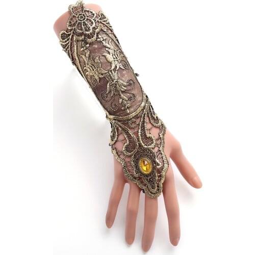 Golden Lace Gloves Vintage Gothic Queen Cosplay Accessory Medieval Victorian Armband Bracer