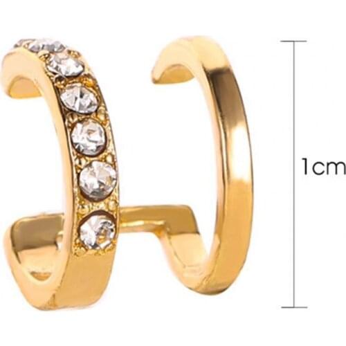 1Pc Ear Cuff C Shaped Shiny Copper Double Layer Rhinestone Ear Clips for Women