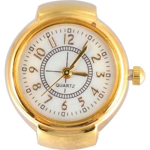 1pc Stylish Finger Watch Fashionable Mini Ring Quartz Watch Jewelry for Women Men (Golden)