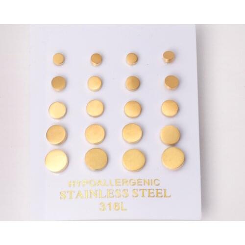 10 Pairs 316L Stainless Steel Round Shape Earrings Mixed Style Gold Rose Gold Silver Color Frosted Ear Stud Jewelry Wholesale