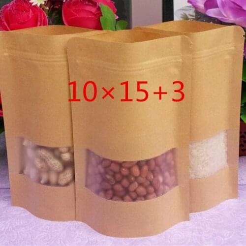 100 Pieces 10*15cm Resealable Brown Kraft Paper Bags for Tea Gift Bags Packaging Bag