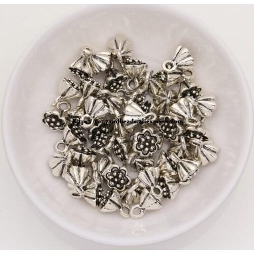 50Pcs/Lot) Zinc Alloy Tibetan Silver European Charm Lotus-Shape Pendant Size 8X8mm HA5163B